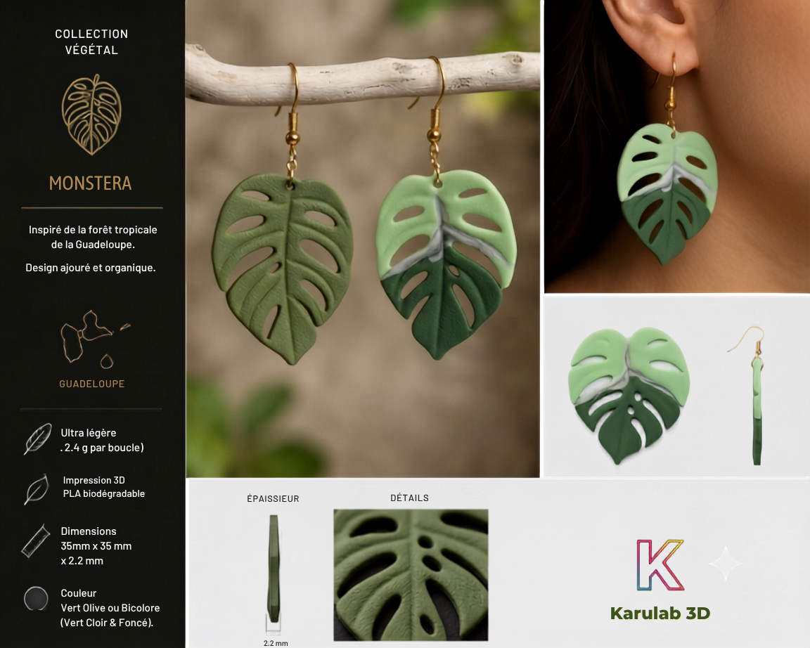 Petites boucles d'oreilles Monstera Adansonii